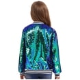 thumbnail image 2 of SiiRoh Girls Shiny Sequin Bomber Jacket Long Sleeve Zip Up Coat Sparkly Club Party Outerwear Tops Green 10, 2 of 7
