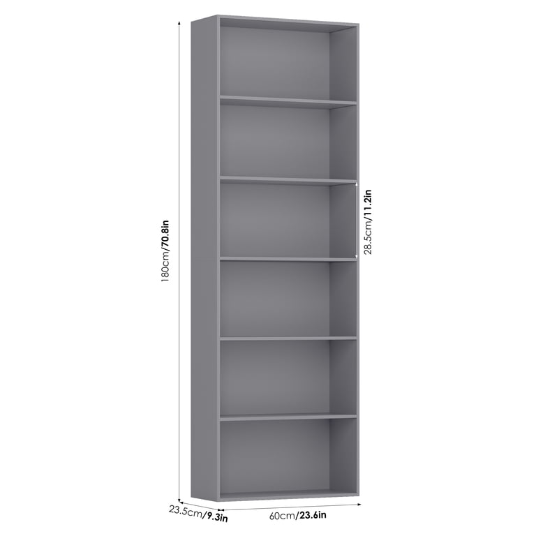 Homfa 6-Tier Free Standing Gray Bookshelf, Wood Office & Living