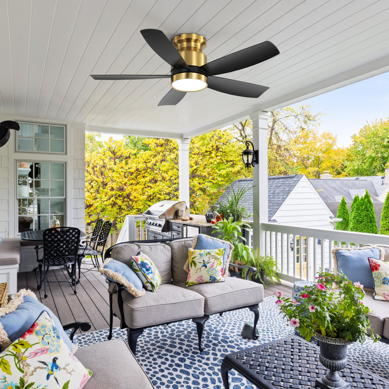 42 Inch Flush Mount Ceiling Fans with LED Light 22W and Remote Control 5 ABS Fan Blades for Indoor