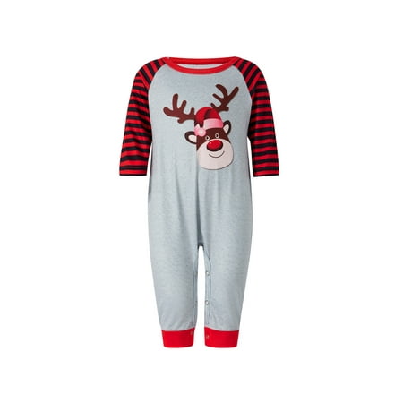 

Genuiskids Christmas Family Matching Pajamas for Adult Couples Kids Baby Dog Christmas Elk Print Long Sleeve T-Shirt Tops + Stretch Striped Pants Sleepwear Holiday Party Pjs Sets