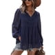 thumbnail image 1 of Blusa de mujer con cuello en V y manga farol, dobladillo con volantes sueltos, blusa tipo túnica informal para otoño, primavera, azul marino L, 1 of 7