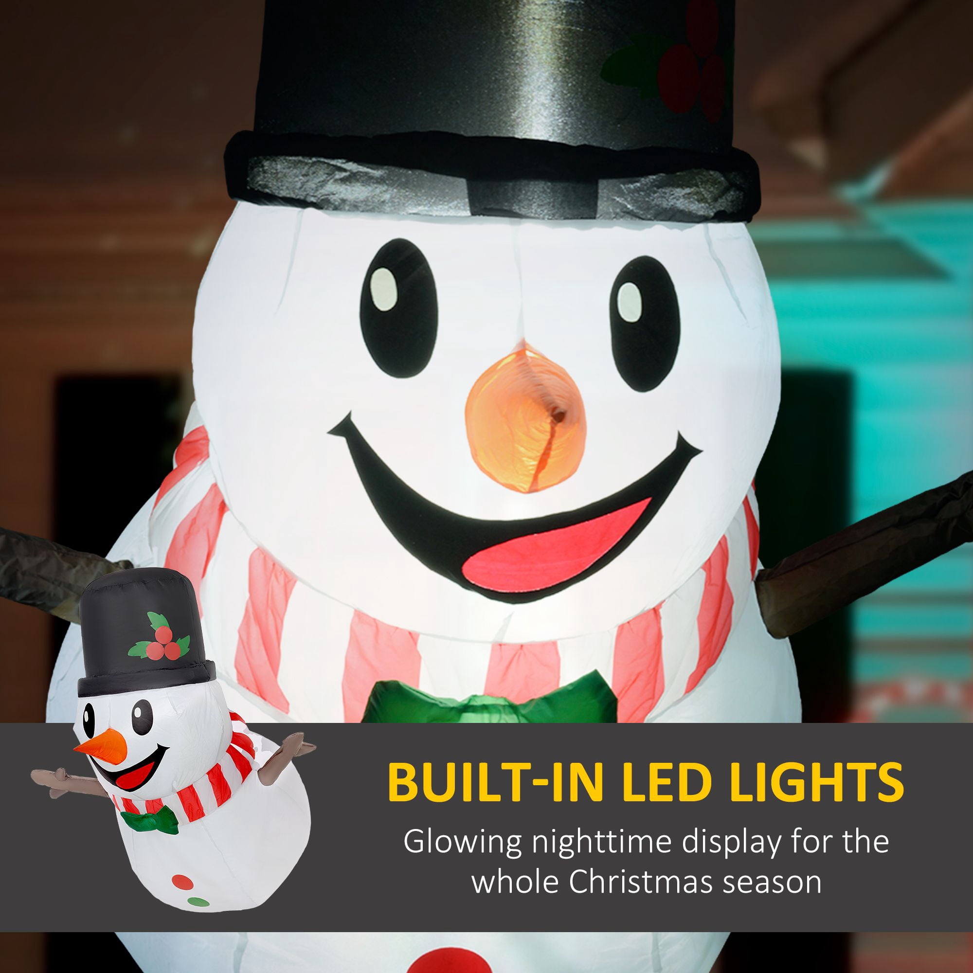 Inflatable Christmas Snowman Decoration with LED Lights, Hanging Window Display, Polyester, 3 ft, Indoor Outdoor Holiday Yard Decor