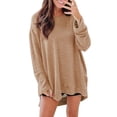 thumbnail image 1 of Breezora Haut à Manches Longues et Col Rond pour Femmes, Texture Gaufrée, Ourlet Fendu, Coupe Confortable, Chandail Décontracté, Blouse Extensible Douce, Taille m, Kaki, 1 of 7