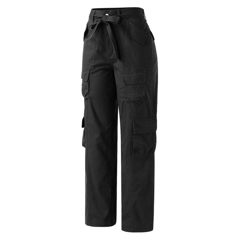 Cargo Pants Women Ankle Cuffed Tooling Sweatpants Side Pockets Relaxed  Trousers Black Full Women's Fashion
