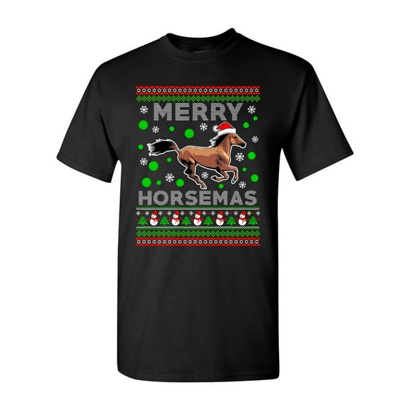 Merry Horsemas Horse Animals Ride Ugly Christmas Funny DT Adult T-Shirt Tee