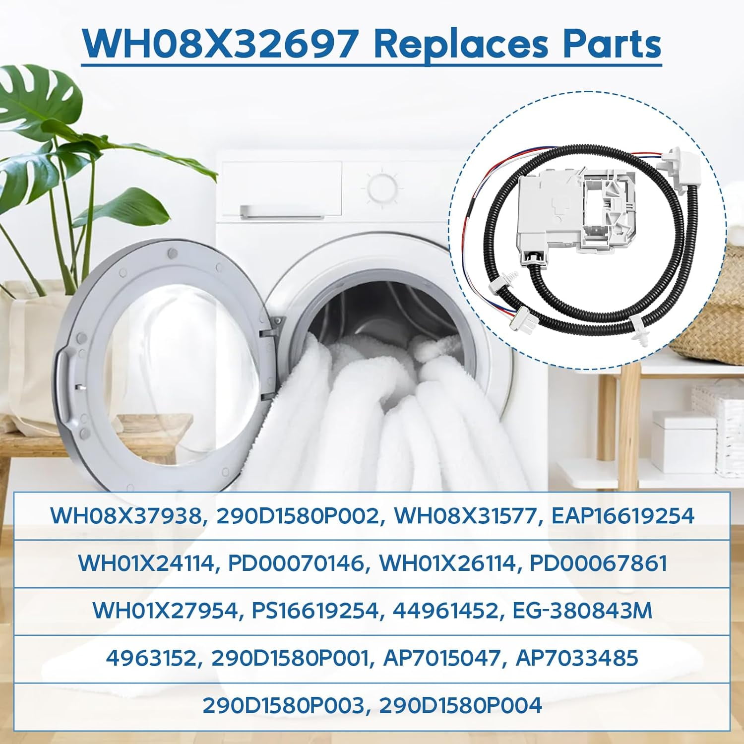 290D3070P002 WH08X32697 WH08X37938 Washer Lid Lock Switch Kit Compatible With GE Hotpoint, Replaces WH01X27954 WH08X31577 WH01X279 WH01X24114, GTW220ACK1WW GTW220ACK2WW GTW220ACK4WW GTW220ACK5WW