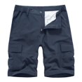 thumbnail image 1 of SDNall Men Casual Solid Zipper Button Pockets Elastic Waist Cropped Cargo Shorts, 1 of 9