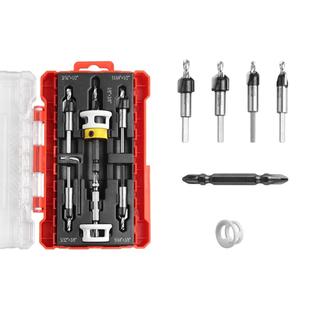 BUYISI 5Pcs Countersink Drill Bits Set with Low Friction Depth Stop Woodworking Tool 5pcs