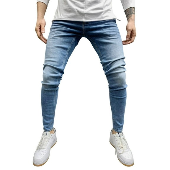 Mens Cargo Pants Length Skin Solid Sports Pocket Full Fitness Bodybuilding Mens Jeans Regular Fit,Blue,XL