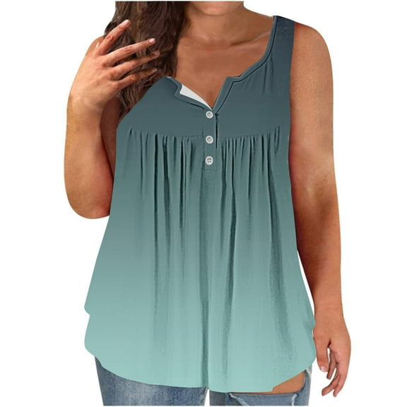 Plus Size Tank Tops For Women Sevevn Womens Tank Summer Solid Sleeveless Flared Trendy Casual Blouse Button Tunic Shirt