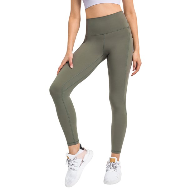 Pantalones de yoga de alto rendimiento con bolsillos laterales: leggings deportivos, nailon y spandex, ajuste ceñido y sujeción.