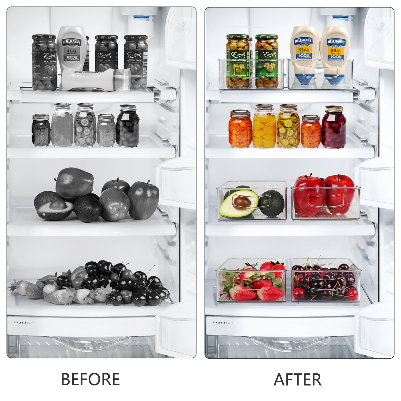 Moretoes 7pcs Fridge Organizer with Lid, Clear Refrigerator Organizer Bins  Set Stackable BPA-Free Fruit Storage Containers of 3 Sizes for Food