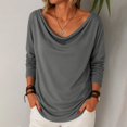 thumbnail image 5 of Drape Neck Tops for Women, Yigetop Ladies' Fashionable Casual Loose Solid Color Pile Collar Pullover Long Sleeved T Shirt Top Womens Cowl Neck Tops Grey 3XL, 5 of 9