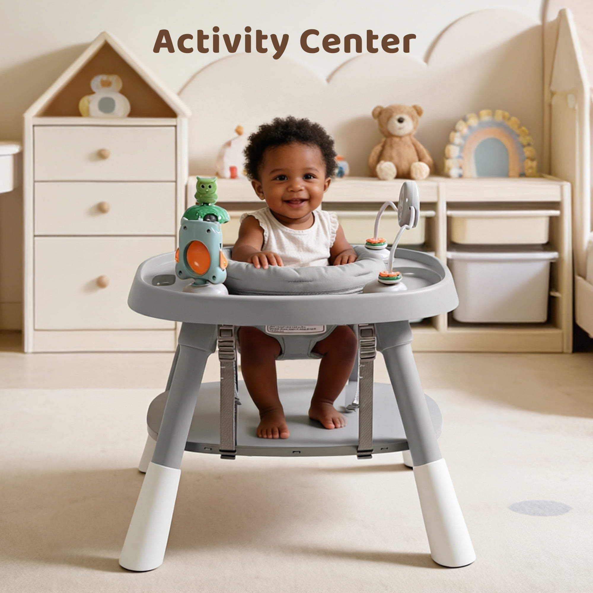 AILEEKISS 15-in-1 Baby High Chair, Toddler Dining Booster Seat with Activity Center, Grey