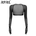 thumbnail image 2 of Camisetas transparentes con guantes abiertos en el pecho para mujer, camisetas de manga larga con hebilla frontal abierta, camisetas de malla para mujer, camisetas para discoteca, 2 of 5