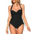 thumbnail image 2 of Cathalem Swimsuits Tummy Control High Waisted Halter Front Tie Knot Bathing Suit,Black S, 2 of 4