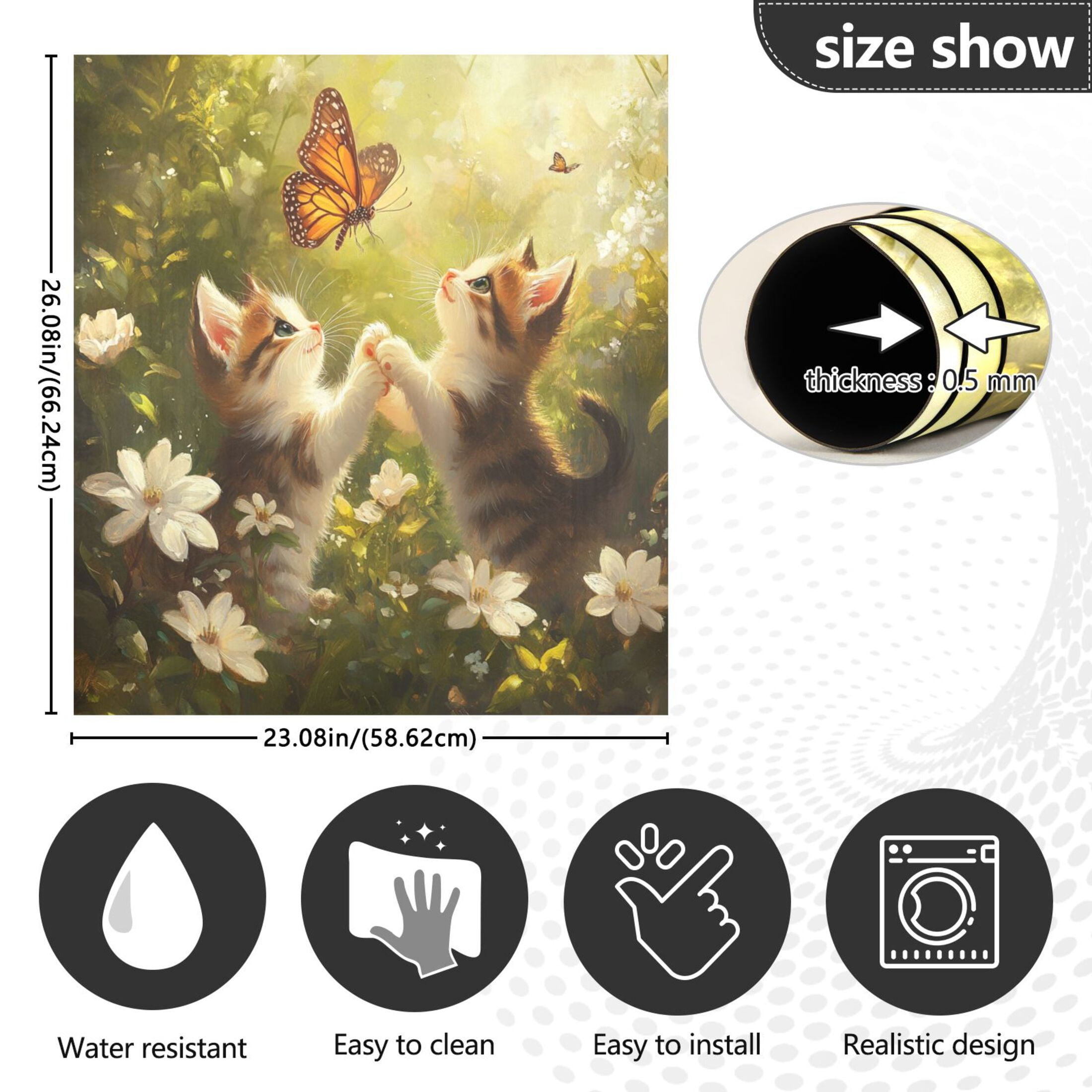 Dishwasher Magnetic Sticker 23x26 Inch Refrigerator Magnetic Sticker Washing Machine Magnetic Sticker Kitchen Panel Magnetic Sticker Home Decor Cute Cats and Butterflies
