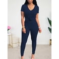 thumbnail image 3 of Aomice Lounge Sets for Women 2 Piece Summer Casual Jogger Workout Outfits Short Tops Long Pant Sweat suit leggings set-M-Dark Blue, 3 of 5