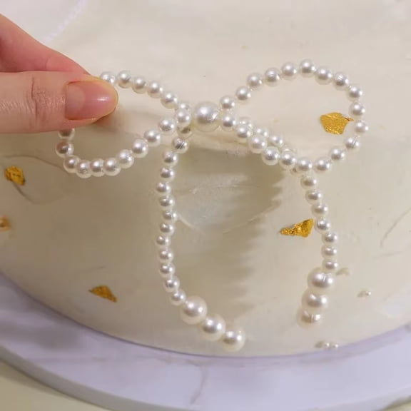 Moonsky 6PCS Pearl Bow String Cake Toppers with Pearl Decor for Wedding Party White 6PCS