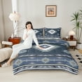 thumbnail image 6 of Manfei Western Bohemian Aztec Queen Comforter Set for Female, Vintage Mandala Triangle Bedding Sets, Navy Grey Hippie Reversible Bedding Comforter Set, Luxury Bedroom Decor, 3pcs, 6 of 9