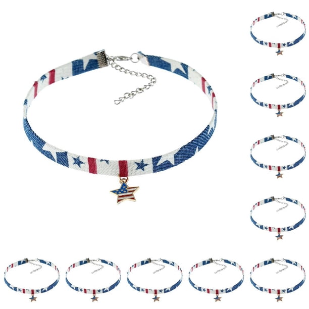 Jumpingount American Flag Chokers Necklace Flexible Trendy Necklaces Jewelry Decorations Day Star Valentines for Women Daily Wear Bandera 10piezas Jumpingount CBP502402