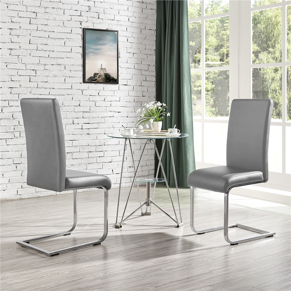 Alden Design 2pcs PU Leather Dining Chair Highback for Home, Light Gray