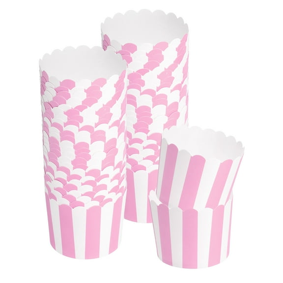 50pcs Cupcake Wrappers for Wedding, Paper Baking Cups and Muffins Liners for Birthday (Pink and White, Stripe)