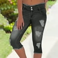 thumbnail image 2 of HKYNLAG Capri Jeans for Women Ripped Stretch Denim Capris Low Rise Skinny Cropped Pants with Pockets Black M, 2 of 7