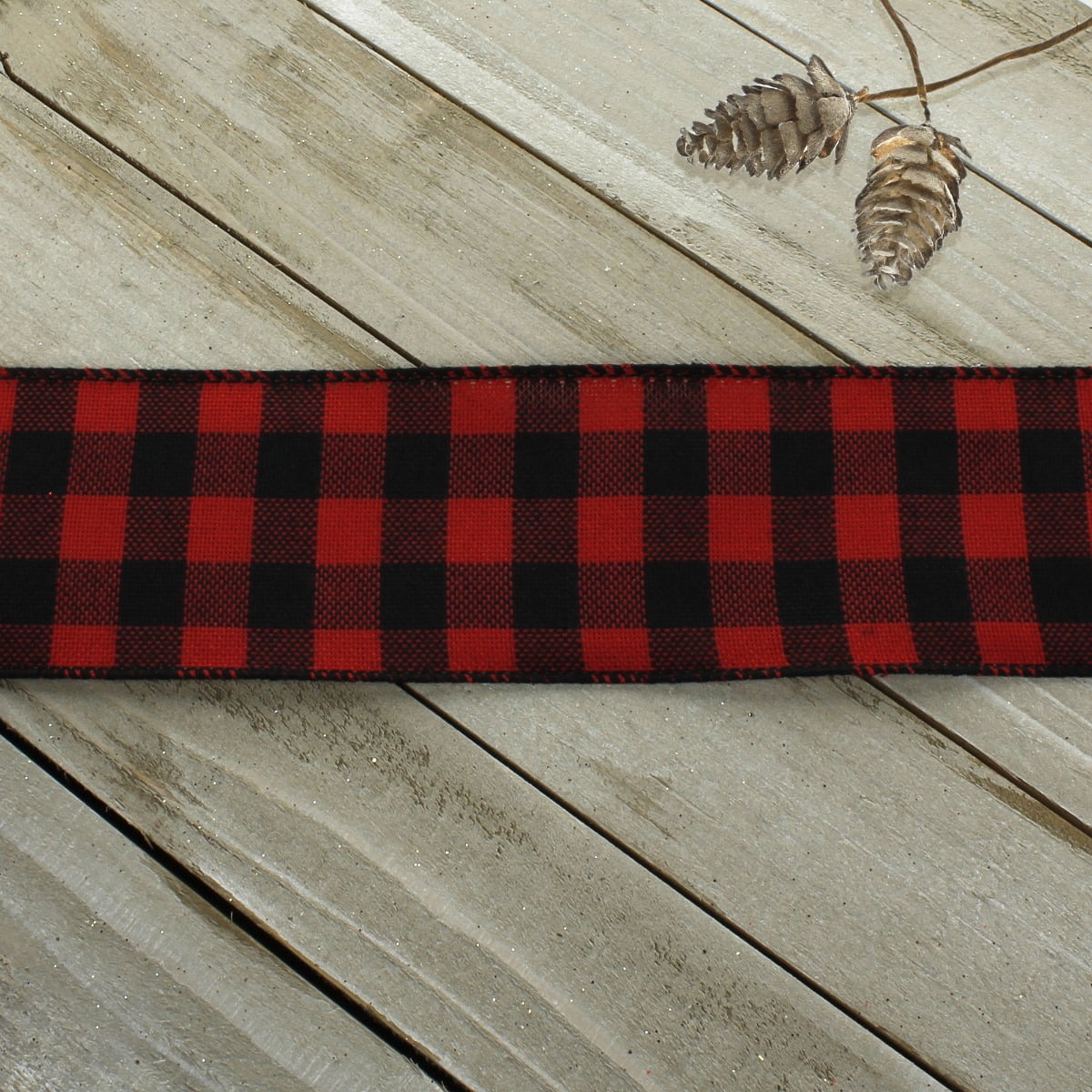 Ribbon Traditions Buffalo Plaid Moose/Trees on Natural Wired Ribbon 2 1/2" by 10 Yards