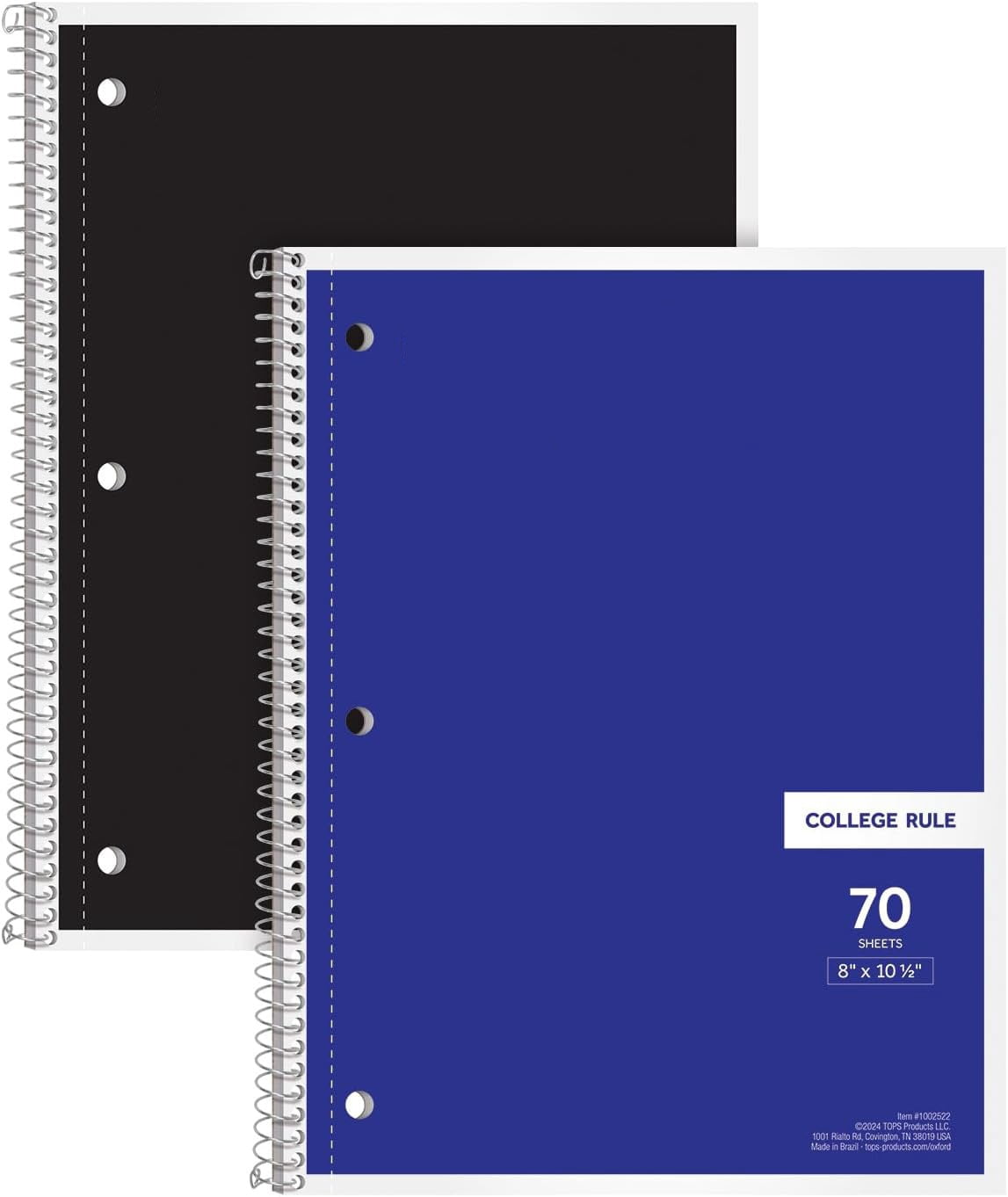 LQXZWJY Spiral Notebook, 1 Pack, 1 Subject, College Ruled Paper, 8" x 10-1/2", 70 Sheets per Notebook, Assorted Bright Colors