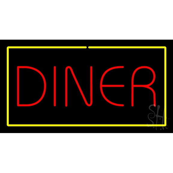 Diner Rectangle Yellow LED Neon Sign 13 x 24 - inches, Clear Edge Cut Acrylic Backing, with Dimmer - Bright and Premium built indoor LED Neon Sign for restaurant window and interior decor.