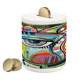 thumbnail image 1 of Contemporary Piggy Bank, Lively Colored Hand Drawn Style Art Abstract Composition with an Eye Motif, Ceramic Coin Bank Money Box for Cash Saving, 3.6" X 3.2", Multicolor, by Ambesonne, 1 of 4