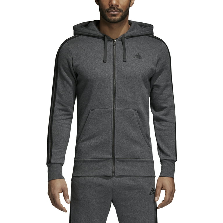 Men\'s Adidas Essentials 3 Stripes Fleece Hoodie Dark Grey Heather/Black