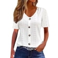 thumbnail image 3 of Trendfront Womens Cutout Button Down Tops V Neck Casual Loose Fit Short Sleeve Tee Trendy Fashion T Shirts Relaxed Pullover Daily Wear, 3 of 9