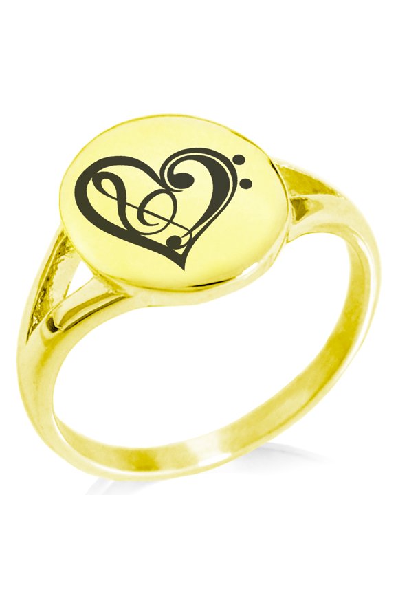 Stainless Steel Treble Bass Clef Heart Minimalist Oval Top Polished Statement Ring