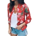 thumbnail image 2 of Veste Bomber Rétro à Fleurs à Fermeture Éclair pour Femmes Dames Manteau Décontracté Vêtement d'Extérieur, 2 of 9