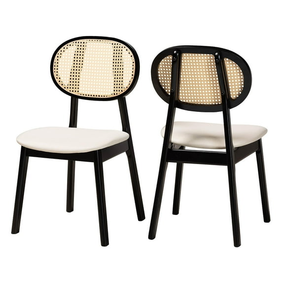 Baxton Studio Darrion Mid-Century Modern Fabric and Finished Wood 2-Piece Dining Chair Set Cream, Black, Light Brown