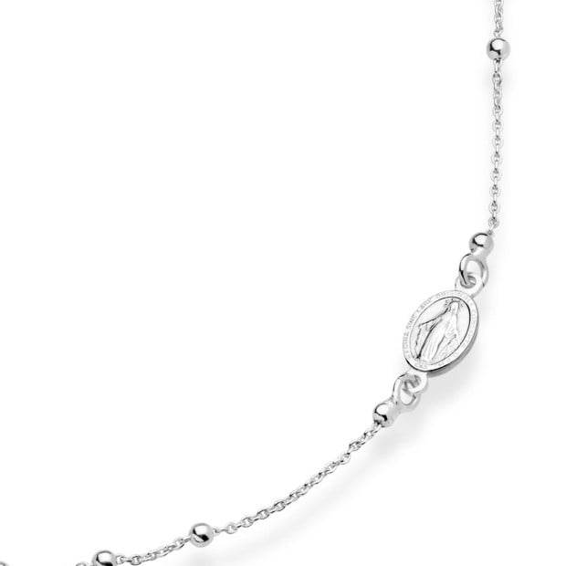 Miabella 925 Sterling Silver Italian Rosary Beaded Sideways Cross Dainty Chain Necklace for Women Made in Italy (18 Inches)