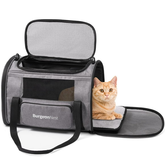 BurgeonNest Cat Carrier for Large Cats 20 lbs,Medium Pet Under 25 lbs,2 Cats and Small Dogs with Unique Side Bag,Top Load Pet Carrier Soft-Sided Escape Proof with 4 Ventilated Windows