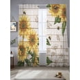 thumbnail image 3 of Sunflowers Semi Sheer Curtains 108 Inch Length 2 Panels Set, Farmhouse Botanical Flowers Bees Wooden Sheer Kitchen Curtain Privacy Voile Window Curtain for Living Room Bedroom Rod Pocket Drapes, 3 of 7