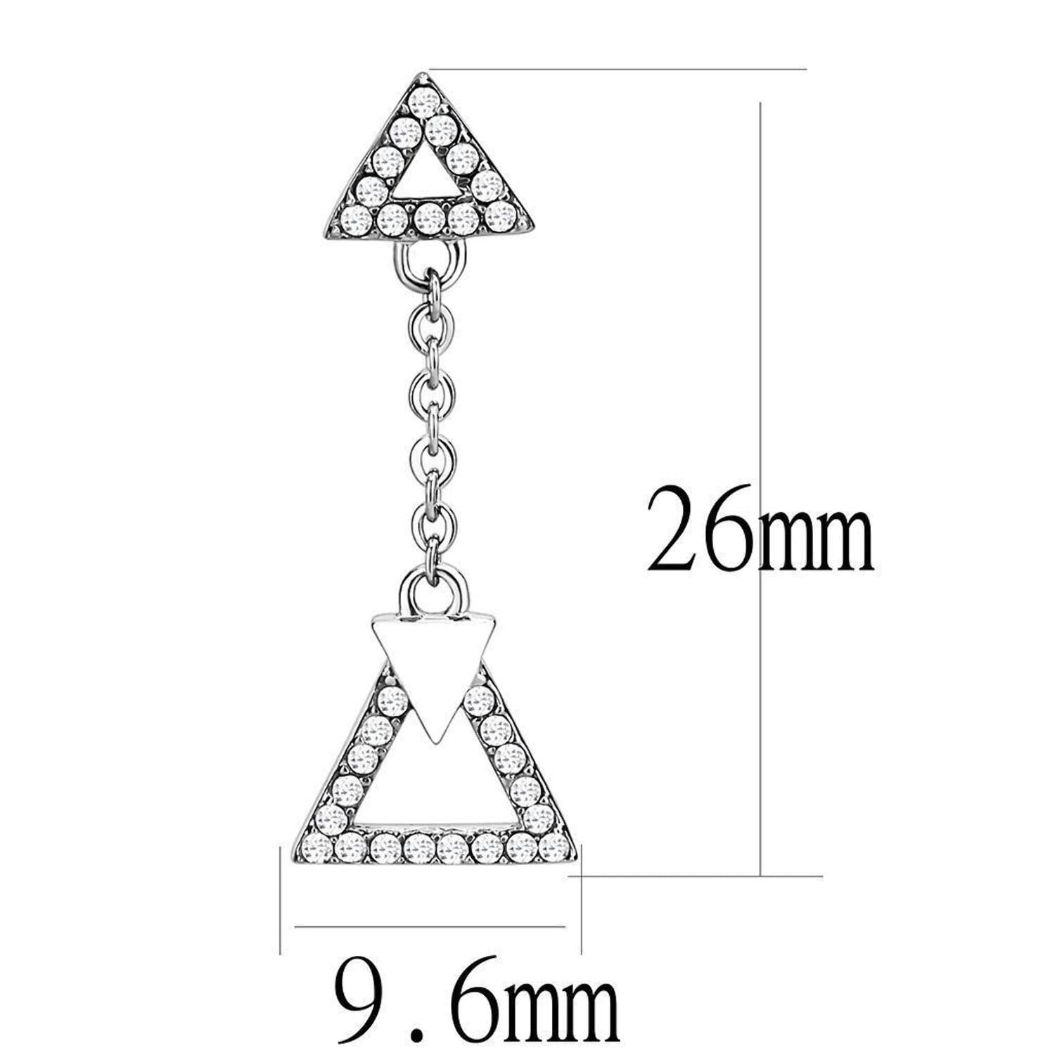 DA068 - High polished (no plating) Stainless Steel Earrings with AAA Grade CZ in Clear