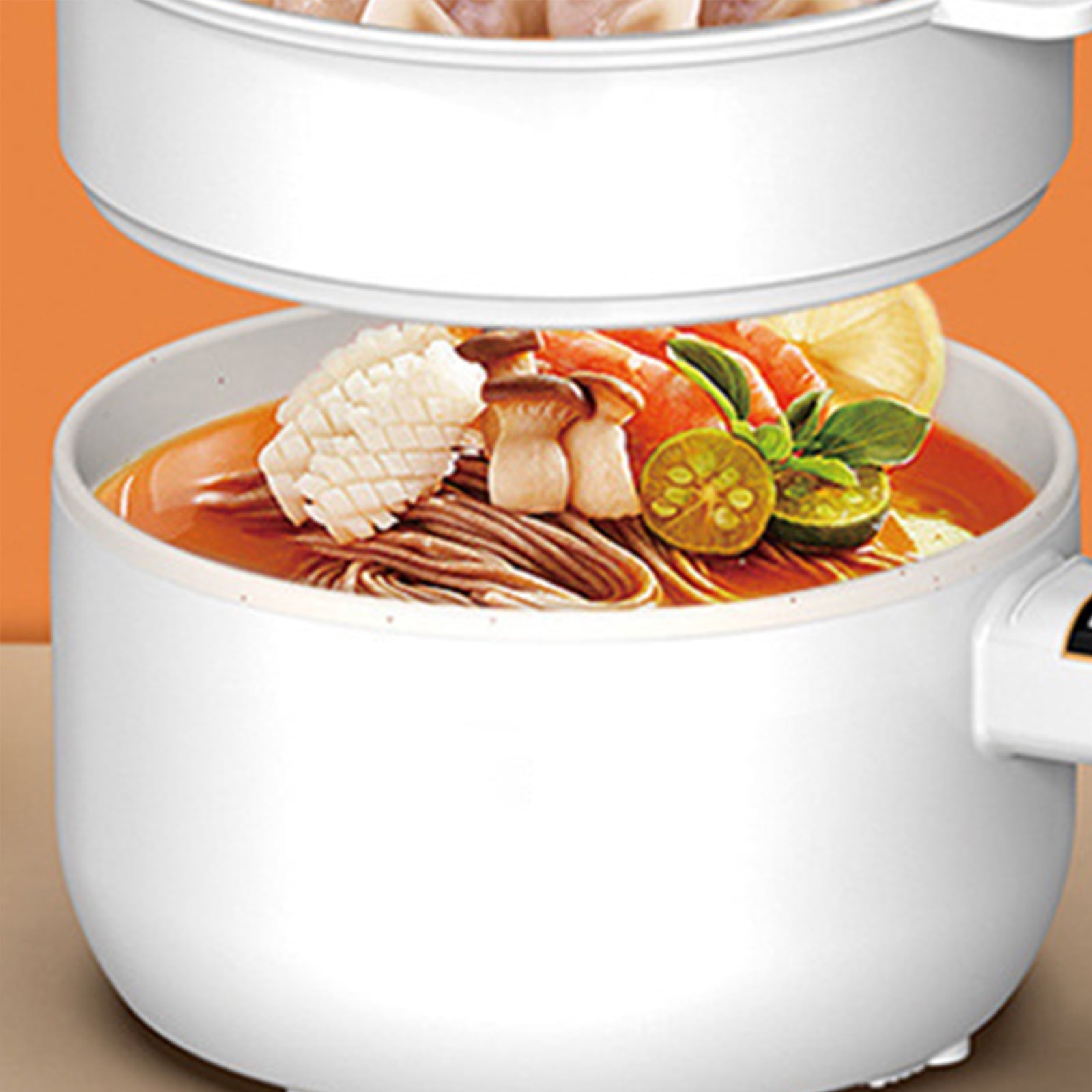 Electric Hot Pot with Steamer, 2L Ceramic Glaze Non-stick Mini Electric Pot, Portable Electric Hot Pot for for Steak, Egg, Fried Rice, Ramen, Oatmeal, Soup with Dual Power Control,White