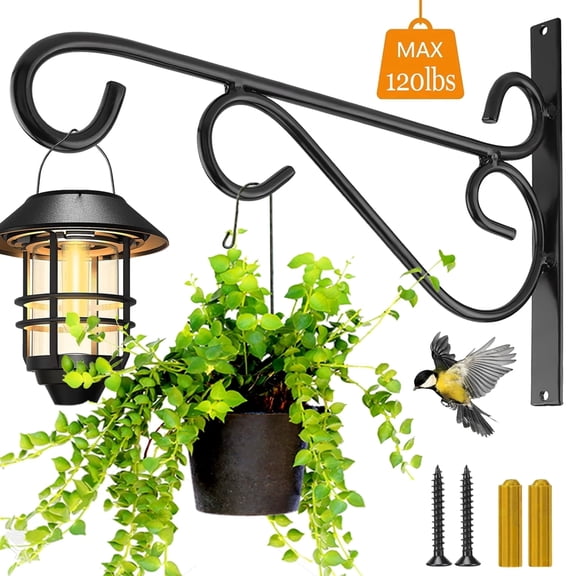 JUNBEI 12 Inch Black Hanging Plant Bracket, Thick Solid Steel Wall Mount Bracket For Heavy Duty Decorations, Rust-Resistant Plant Hanger Hook For Planters, Wreaths, Wind Spinners, Fruit Baskets
