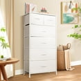 thumbnail image 3 of Tall Dresser for Bedroom, Vertical Storage Organizer Tower with 6 Drawers, Chest of Drawers with Fabric Bins, Steel Frame, Wood Top for Bedroom, Closet, Entryway- White, 3 of 9