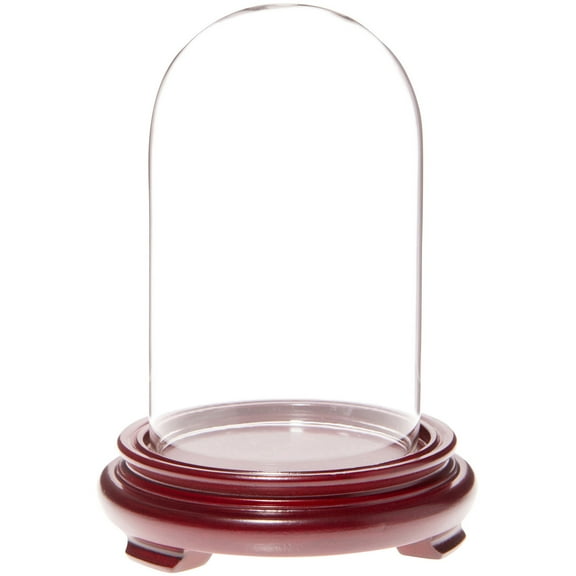 Plymor 3" x 5" Glass Display Dome Cloche (Red Wood Veneer Footed Base)