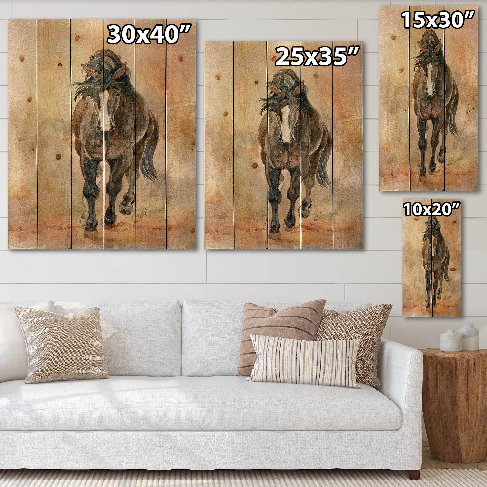 Designart 'Abstract Portrait Of Beautiful Chestnut Horse II' Farmhouse Print on Natural Pine Wood