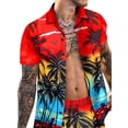 thumbnail image 3 of DYMADE Men Lapel Short Sleeve Shirt Shorts Hawaii Two Piece Sets, 3 of 4
