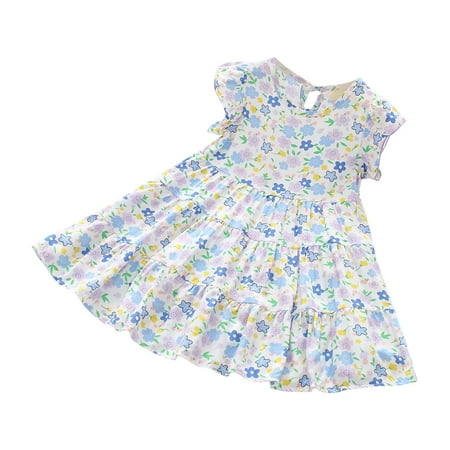 

Summer Savings Clearance! PEZHADA Dresses for Baby Girls Toddler Kids Fashion Cute Flying Sleeve Sweet Flower Print Ruffle Dress Purple