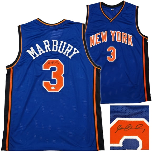 New York Knicks Stephon Marbury Autographed Blue Jersey Beckett BAS Witness 253385