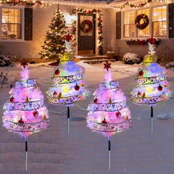 Outdoor Christmas Decorations Lights, 4 in 1 Artificial Christmas Tree Lights with 8 Modes, Christmas Tree Pathway Lights Outdoor Waterproof, Christmas Outside Decor for Path Garden Yard